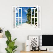 Imitate Fenster mit Strand und Ozean Custom Größe! Poster (Heimbüro)