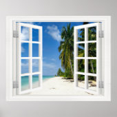Imitate Fenster mit Strand und Ozean Custom Größe! Poster (Vorne)