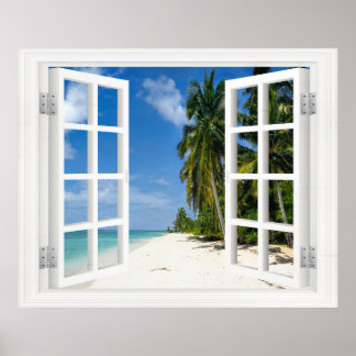 Imitate Fenster mit Strand und Ozean Custom Größe! Poster