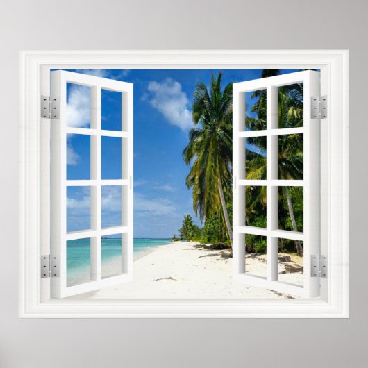 Imitate Fenster mit Strand und Ozean Custom Größe! Poster (Vorne)