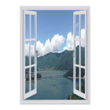 Imitate-Fenster "Mountain Lake Trompe l'oeil"