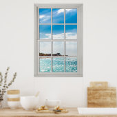 Imitate Fenster Weißes Holz Rahmen Karibik Ansicht Poster (Küche)