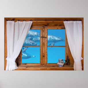 Imitate Fensteransicht Unterwasser-Delphine Ozeans Poster