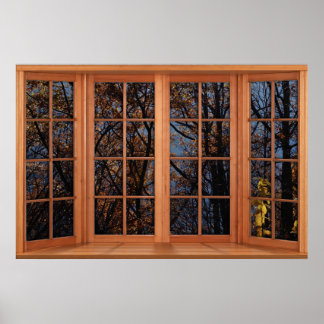 Imitate FensterIllusion aus Holz - Herbstbäume Poster