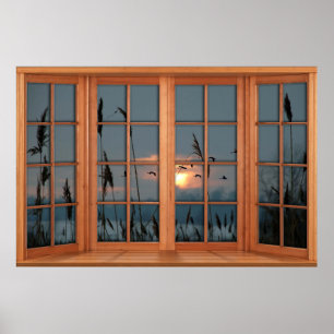 Imitate FensterIllusion aus Holz - Vogelschloss Poster