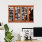 Imitate FensterIllusion aus Holz - Winterblick Poster (Heimbüro)