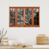 Imitate FensterIllusion aus Holz - Winterblick Poster (Küche)