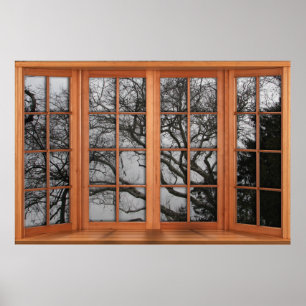 Imitate FensterIllusion aus Holz - Winterblick Poster