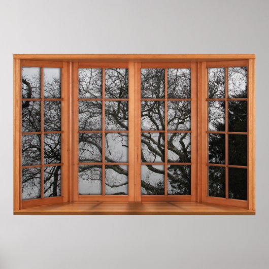 Imitate FensterIllusion aus Holz - Winterblick Poster (Vorne)