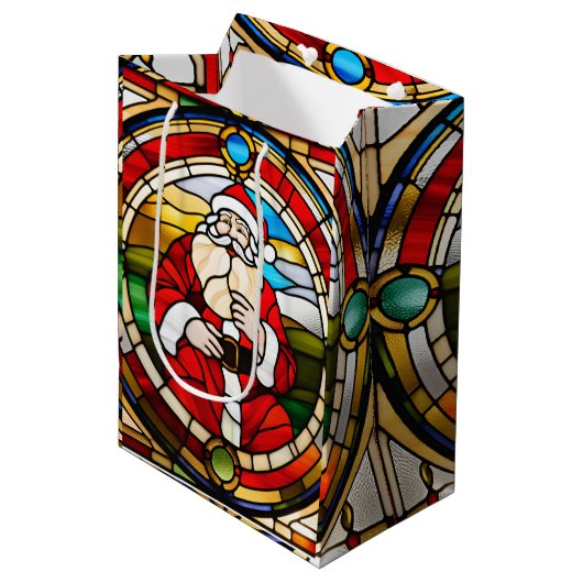 Imitate Festglas Sitzen Santa Napkins Mittlere Geschenktüte (Vorderseite Schrägansicht)