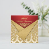 IMITATE Flaps Gold Damask 50 Jahre Einladung (Stehend Vorderseite)