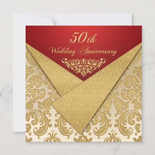 IMITATE Flaps Gold Damask 50 Jahre Einladung (Vorderseite)