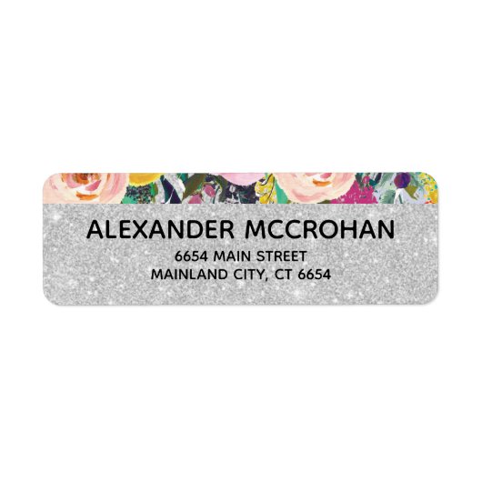 Imitate Floralsilber Glitzer Foil Rücksendeadresse (Vorne)
