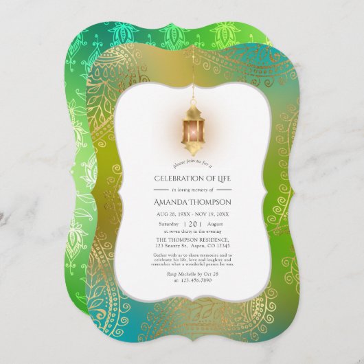 Imitate Foil Arabian Bollywood Feier des Lebens Einladung (Vorne/Hinten)