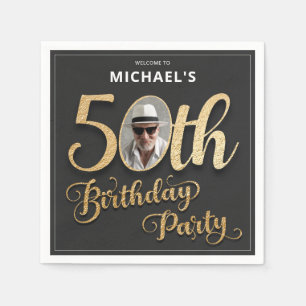 Imitate Foil Custom Foto Black Gold 50. Geburtstag Serviette