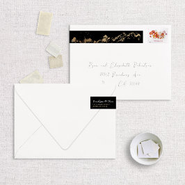 Imitate Foil Gold Abstrakte Berge auf Schwarz Rundum-Adressaufkleber