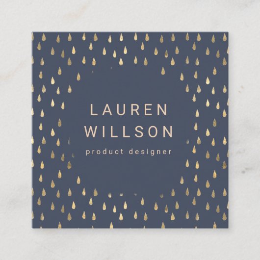Imitate Foil Gold Regen Tropfen Trendy Quadratische Visitenkarte (Vorderseite)