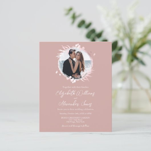 Imitate Foil Wreath Foto Einladung Hochzeit (Stehend Vorderseite)