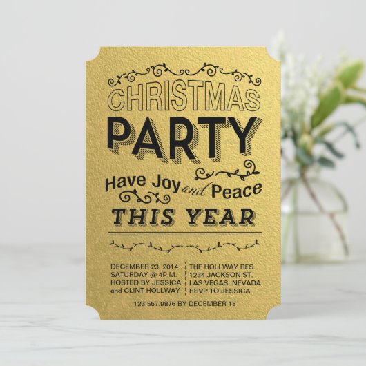 Imitate Foilgold Feiertag Einladung (Stehend Vorderseite)