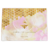 Imitate-Folie Königin Biene auf rosa Aquarellstein Große Geschenktüte (Vorderseite)