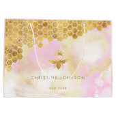 Imitate-Folie Königin Biene auf rosa Aquarellstein Große Geschenktüte (Rückseite)