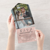 Imitate funkeln immer Pink Silver Foto QR Code All In One Einladung (Abreißen)