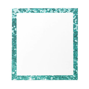 Imitate Funkelnd Aquamariner Glitzer Border White Notizblock