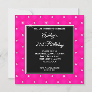 Imitate Funkelnd Diamond Tufted Hot Pink 21. Gebur Einladung
