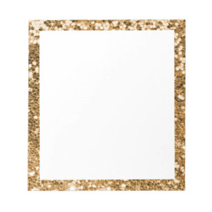 Imitate Funkelnd Gold Glitzer Border White Notizblock
