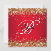 Imitate Funkelnd Gold Glitzer Bright Red Ombre Einladung (Vorderseite)