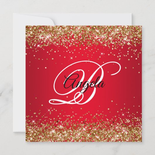 Imitate Funkelnd Gold Glitzer Bright Red Ombre Einladung (Vorderseite)