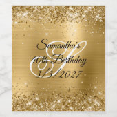 Imitate Funkelnd Gold Glitzer und Foil 40. Geburts Weinetikett (Einzelnes Label)