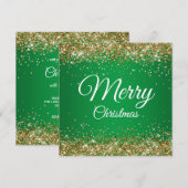 Imitate Funkelnd Gold Glitzer Weihnachten Grün Einladung (Vorne/Hinten)