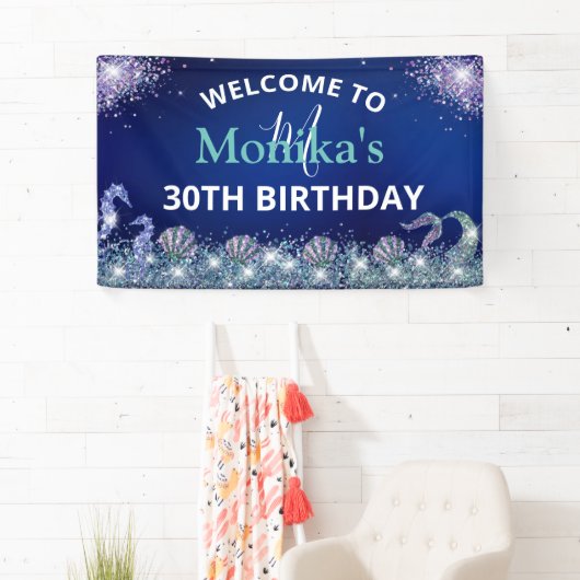 Imitate Funkelnd Mermaid Glitzer Blue Ocean Monogr Banner (Insitu)