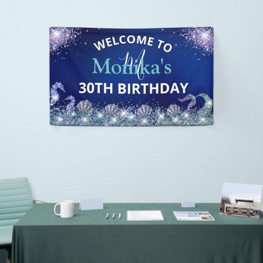 Imitate Funkelnd Mermaid Glitzer Blue Ocean Monogr Banner (Messeveranstaltung)