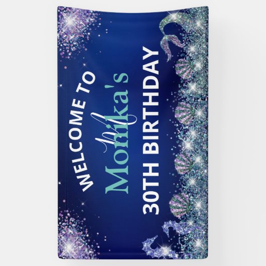Imitate Funkelnd Mermaid Glitzer Blue Ocean Monogr Banner (Vertikal)