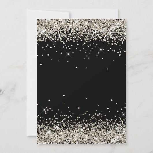 Imitate Funkelnd Platinum Glitzer Black Einladung (Rückseite)