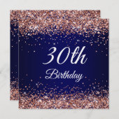 Imitate Funkelnd Rose Gold Glitzer Navy Blue Einladung (Vorne/Hinten)