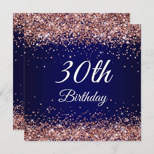 Imitate Funkelnd Rose Gold Glitzer Navy Blue Einladung (Vorne/Hinten)