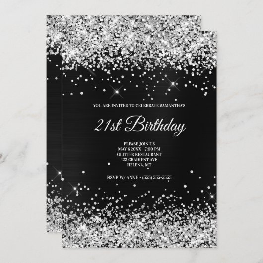 Imitate Funkelnd Silberstreifen Glitzer Dunkelgrau Einladung (Vorne/Hinten)