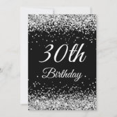 Imitate Funkelnd Silver Glitzer Black 30. Geburtst Einladung (Vorderseite)
