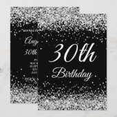 Imitate Funkelnd Silver Glitzer Black 30. Geburtst Einladung (Vorne/Hinten)