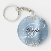 Imitate Funkelnd Silver Glitzer Blue Foil Monogram Schlüsselanhänger (Vorderseite)