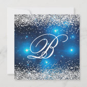 Imitate Funkelnd Silver Glitzer Celestial Blue Einladung (Vorderseite)