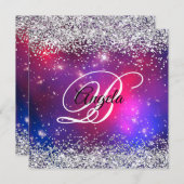 Imitate Funkelnd Silver Glitzer Celestial Hot Pink Einladung (Vorne/Hinten)