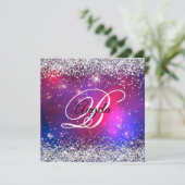 Imitate Funkelnd Silver Glitzer Celestial Hot Pink Einladung (Stehend Vorderseite)