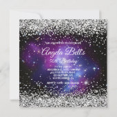 Imitate Funkelnd Silver Glitzer Celestial Lila Einladung (Rückseite)