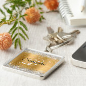 Imitate Funkelnd Silver Glitzer Gold Foil Monogram Schlüsselanhänger (Seite)