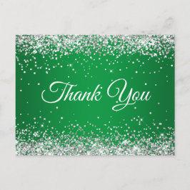 Imitate Funkelnd Silver Glitzer Hellgrün Danke Postkarte