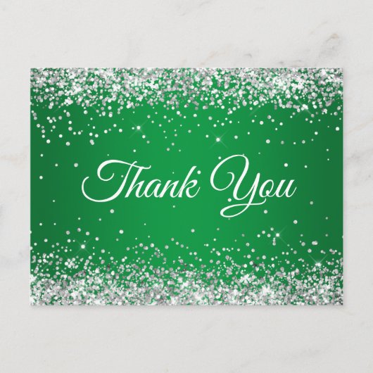 Imitate Funkelnd Silver Glitzer Hellgrün Danke Postkarte (Vorderseite)